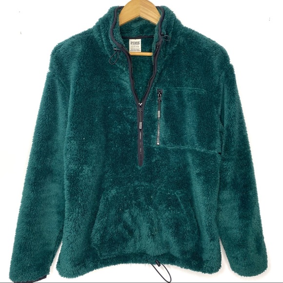PINK Victoria Secret Women’s Dark Green 1/2 Zip Pullover Sherpa Fleece Jacket S - Picture 2 of 13